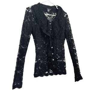 Lace Ruffle Cardigan Black Sheer Victorian Goth Whimsigoth Dark Fairy Women M